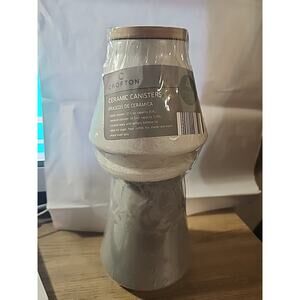 Crofton Ceramic Canister Set of 2 Airtight Bamboo Lid Gray White 27.1 oz 35.5 oz